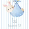 natalicios (35) Affiche de naissance personnalisée lapin dans un sac à rayures