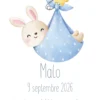 Affiche de naissance personnalisée lapin dans un sac