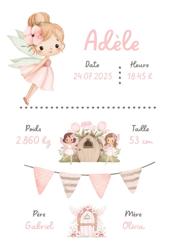 Affiche de naissance personnalisée conte de fées