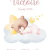natalicios (4) Affiche de naissance bébé ourson sur le nuage rose