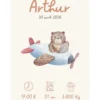 Affiche de naissance personnalisée ourson aviateur
