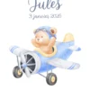 Affiche de naissance personnalisée ourson volant