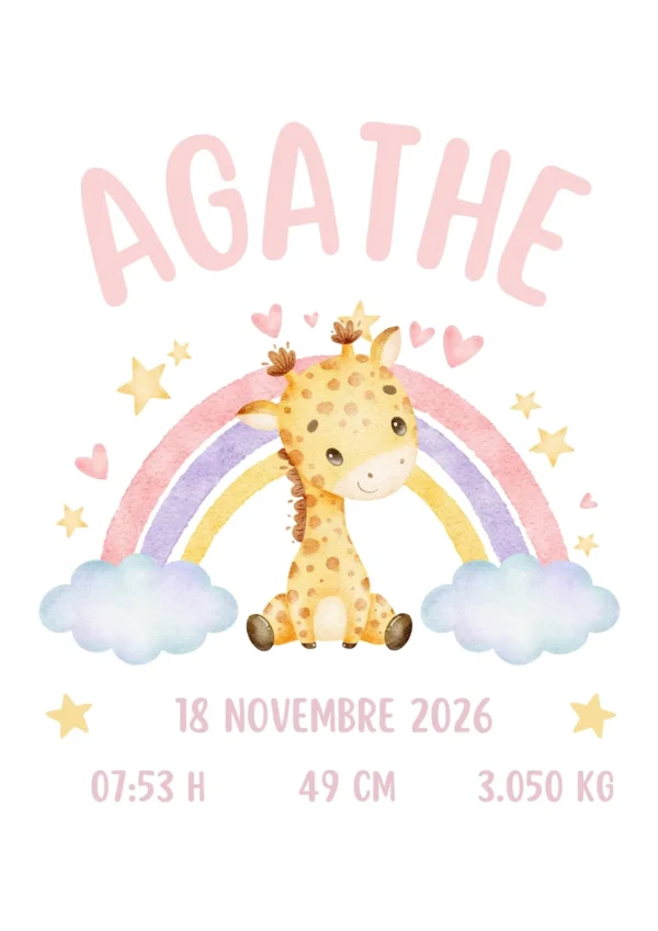 Affiche de naissance girafe